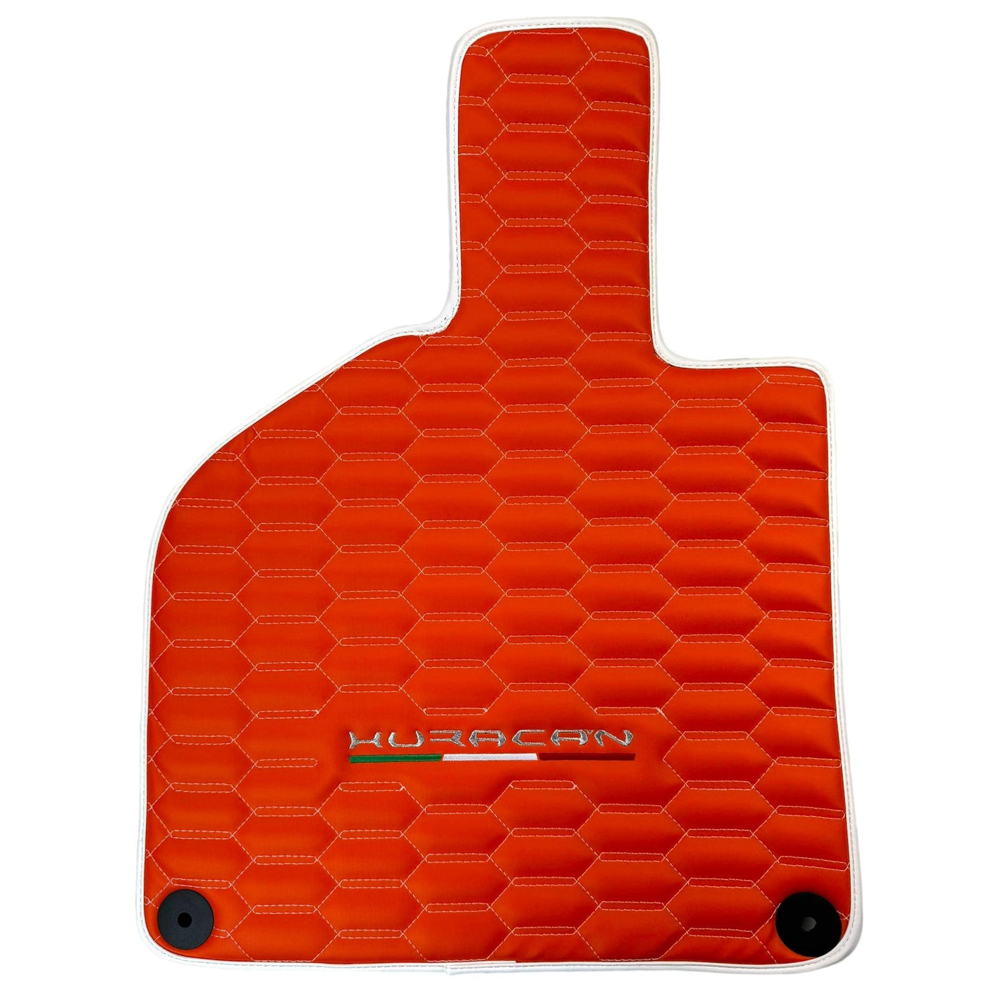 Orange Leather Floor Mats for Lamborghini Huracan with White Trim - AutoWin