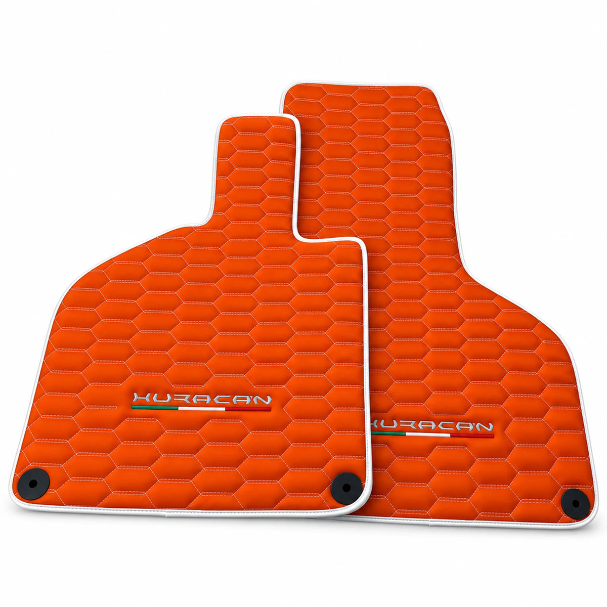 Orange Leather Floor Mats for Lamborghini Huracan with White Trim - AutoWin