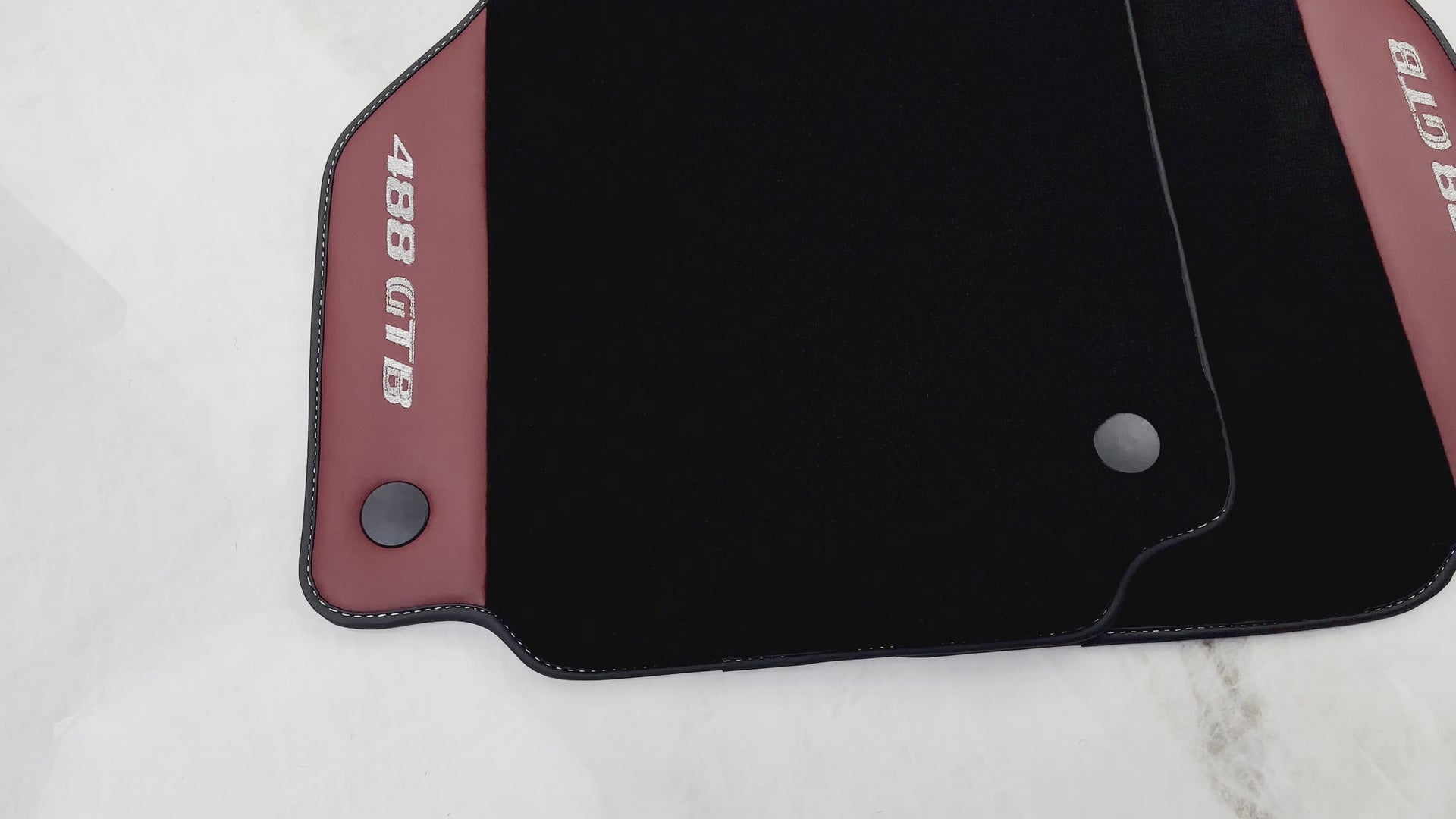 Black Floor Mats for Ferrari 488 GTB (2015-2022) with Bordeaux Nappa Leather - AutoWin