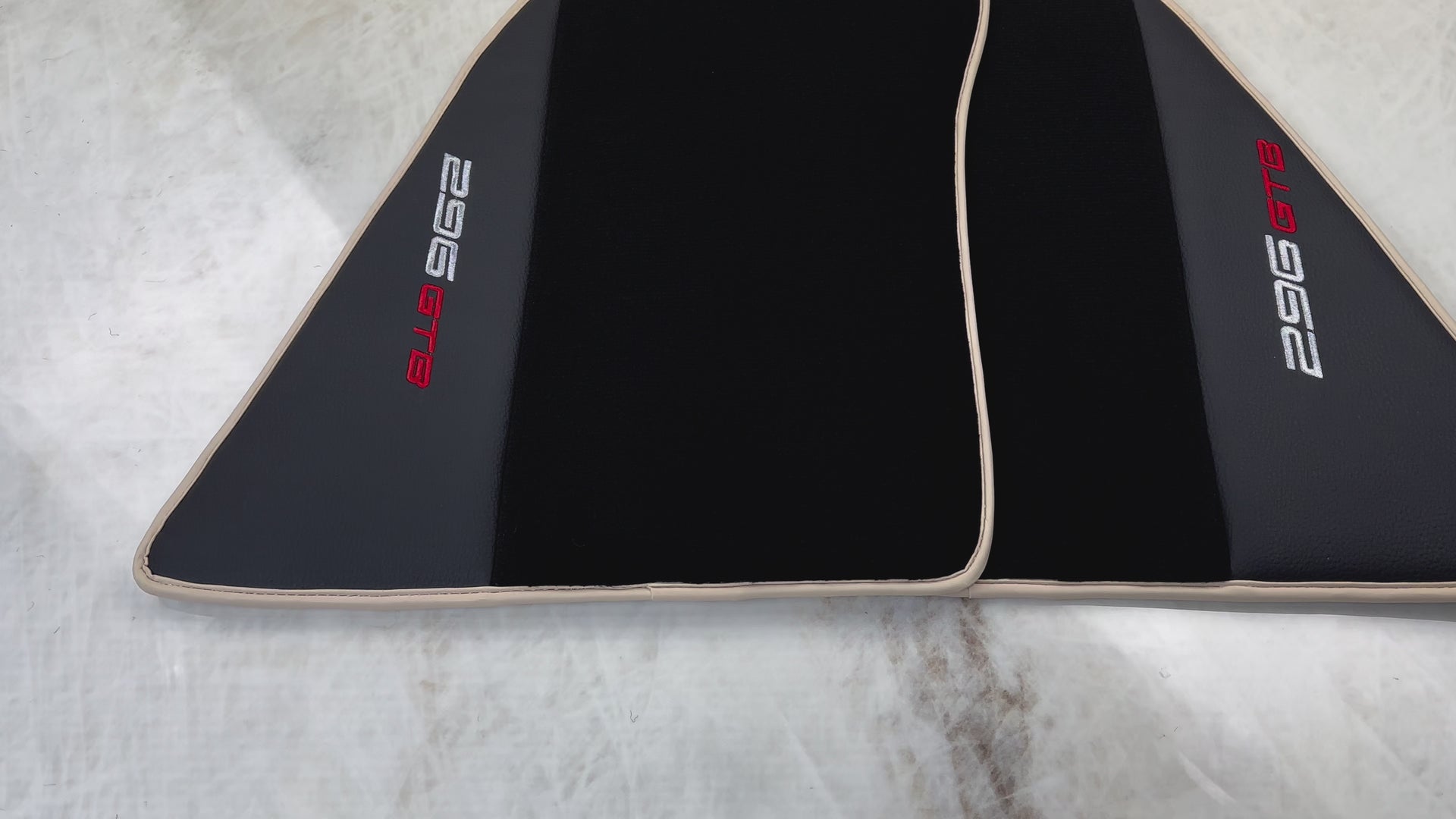 Black Floor Mats for Ferrari 296 GTB (2022-2025) with Leather | Beige Trim - AutoWin