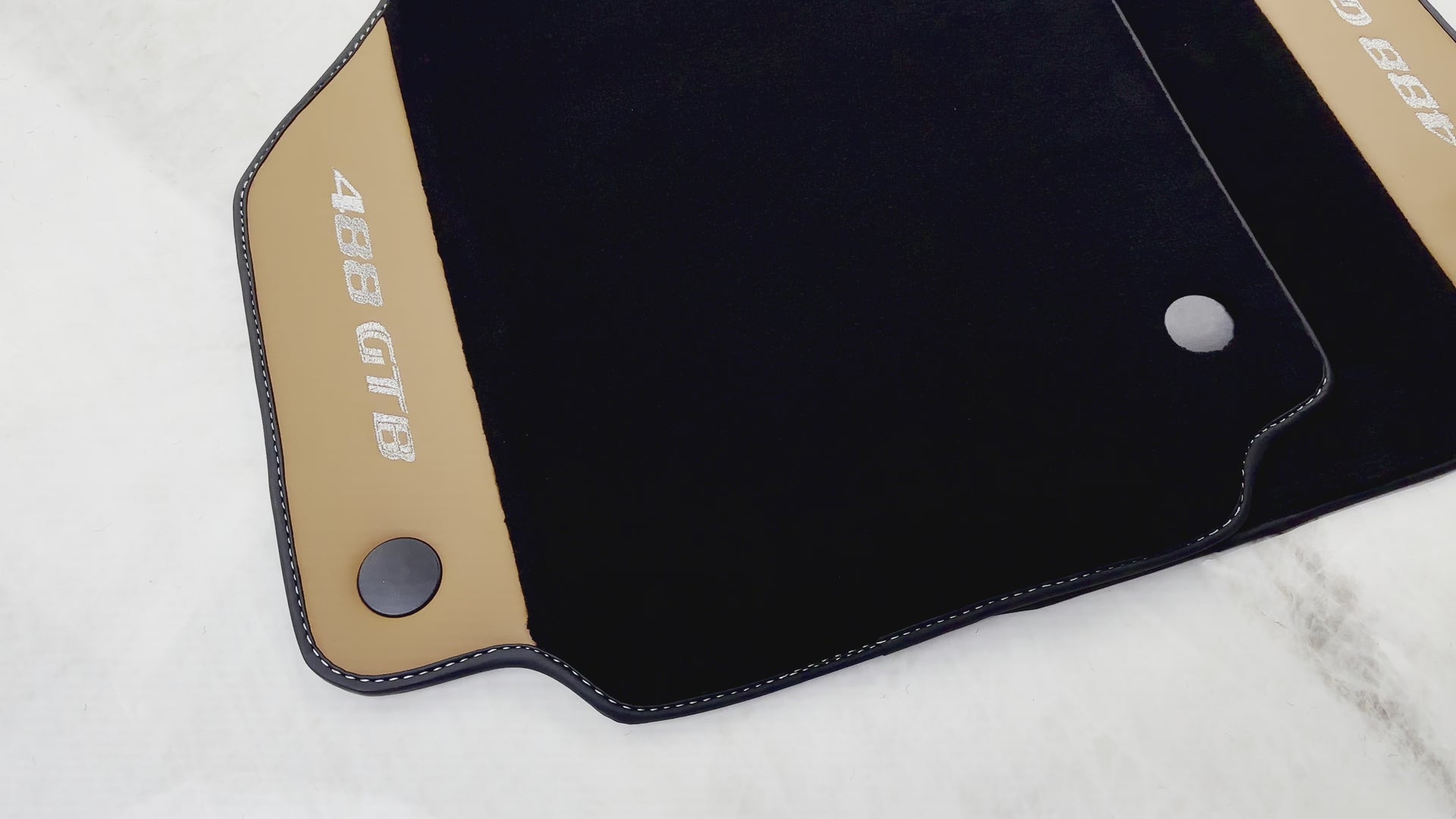 Black Floor Mats for Ferrari 488 GTB (2015-2022) with Cuoio Nappa Leather - AutoWin