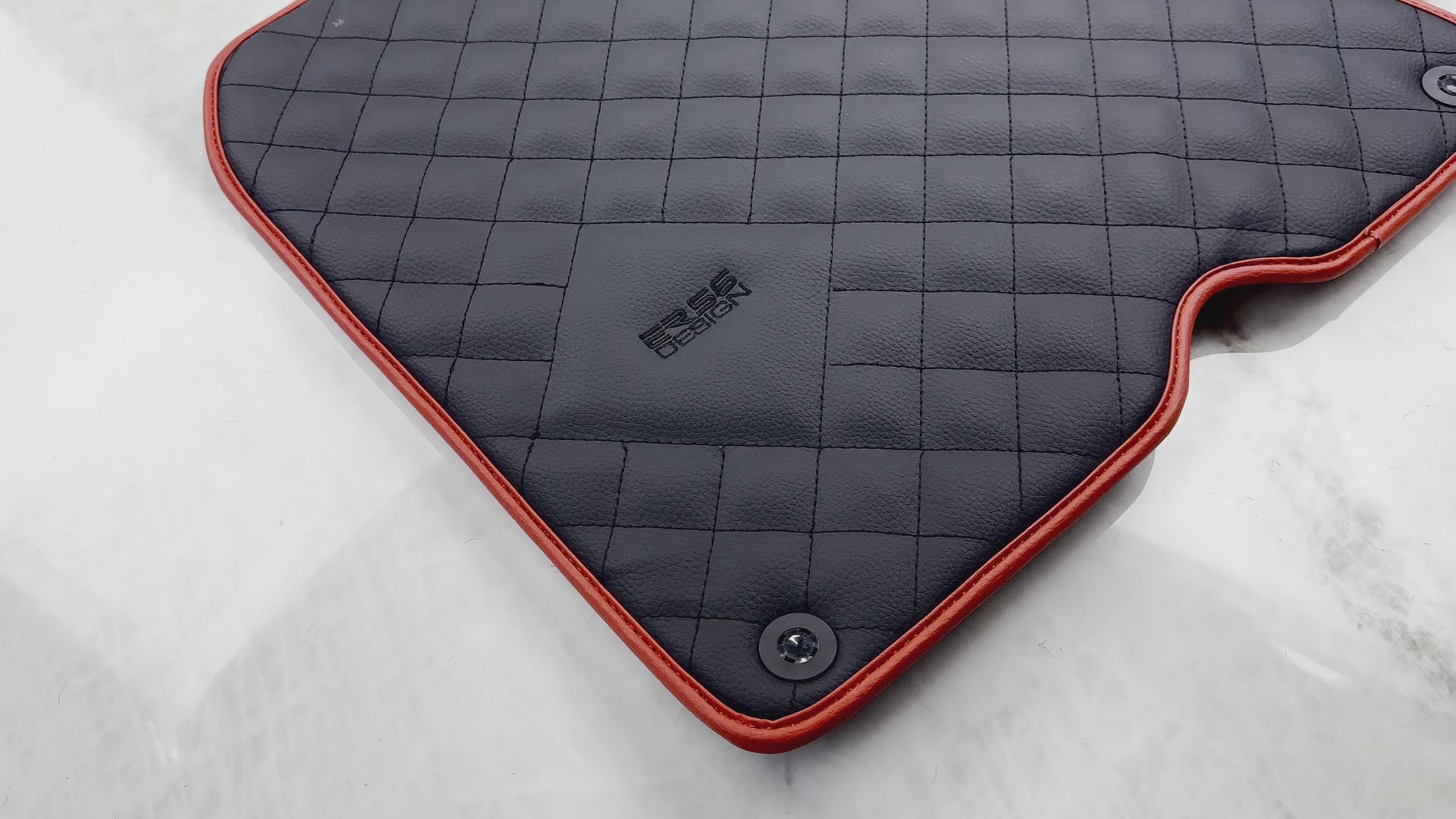 Leather Floor Mats for Ferrari 458 GT2 with White Sewing and Red Trim | ER56 Design - AutoWin