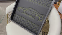 Black Leather Nissan GTR Inspired Wall Art: Embroidered Yellow Stitch Luxury Decor
