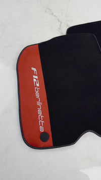 Black Floor Mats for Ferrari F12 Berlinetta (2012-2022) with Red Alcantara Leather