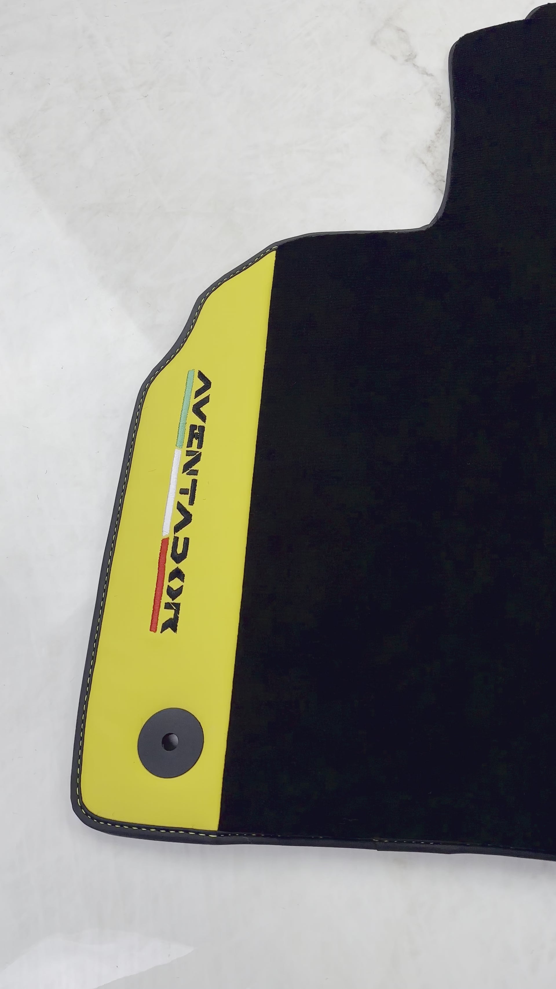 Black Floor Mats for Lamborghini Aventador with Yellow (Giallo Taurus) Nappa Leather - AutoWin.EU