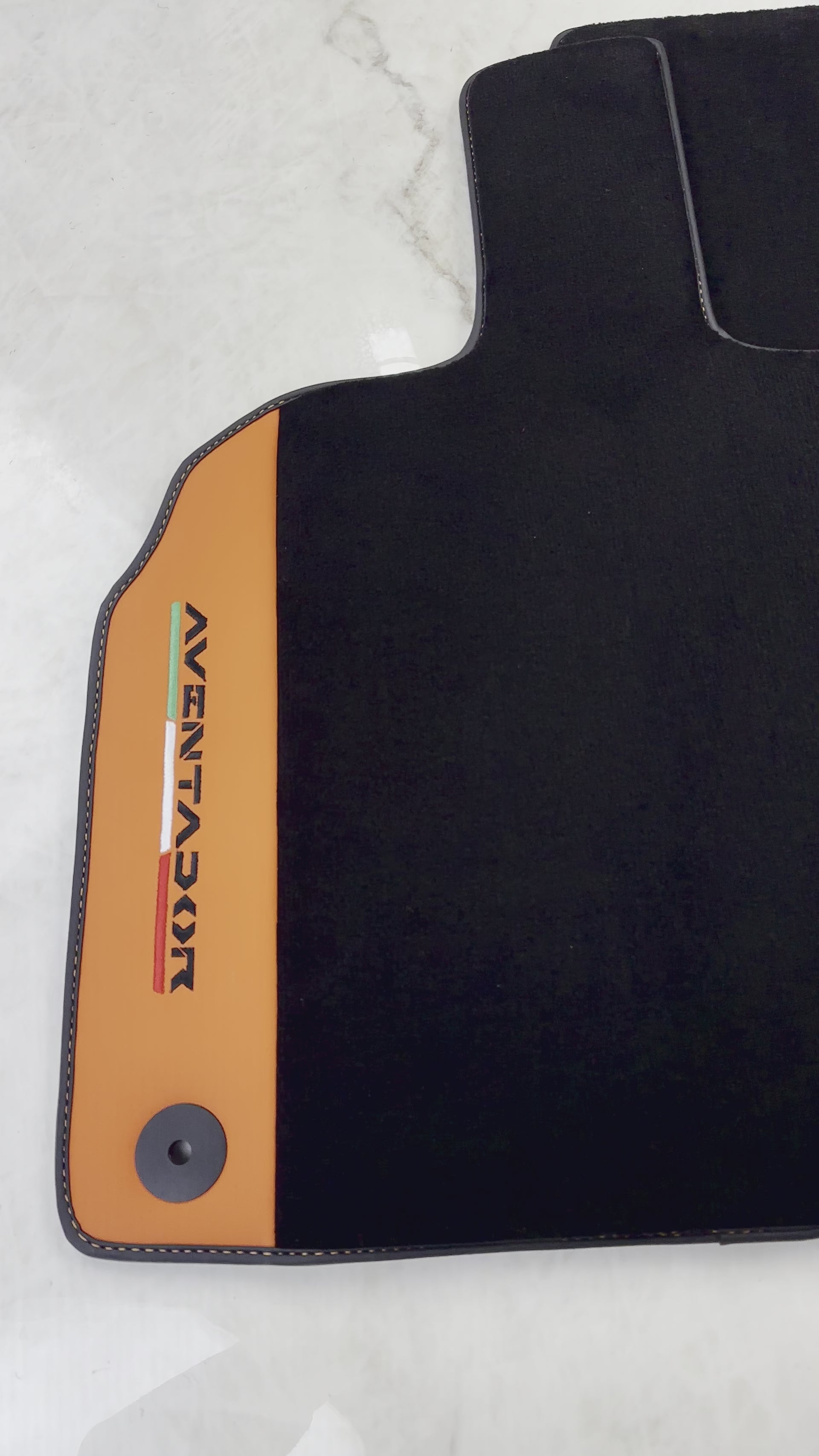 Black Floor Mats for Lamborghini Aventador with Orange (Arancia Mira) Nappa Leather - AutoWin.EU