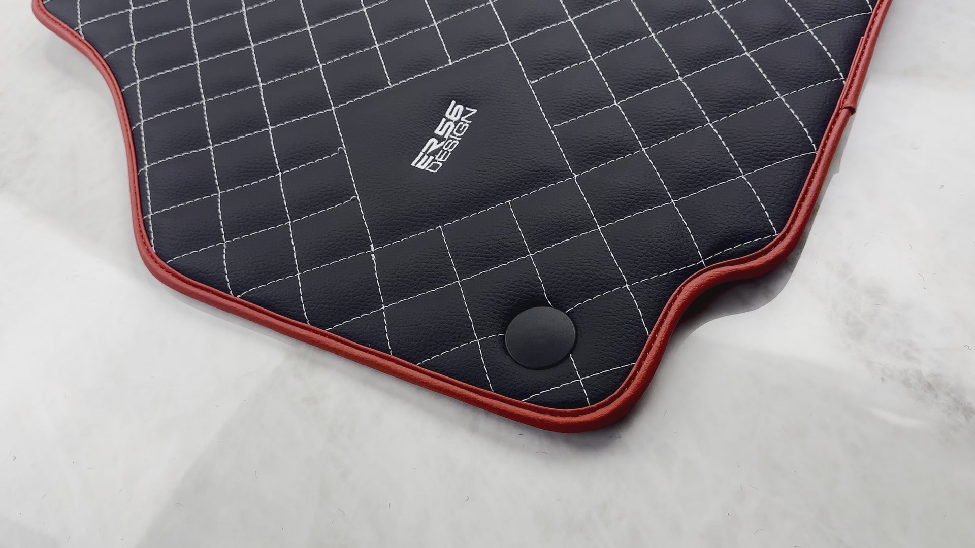 Leather Floor Mats for Ferrari 458 GT2 with White Sewing and Red Trim | ER56 Design - AutoWin