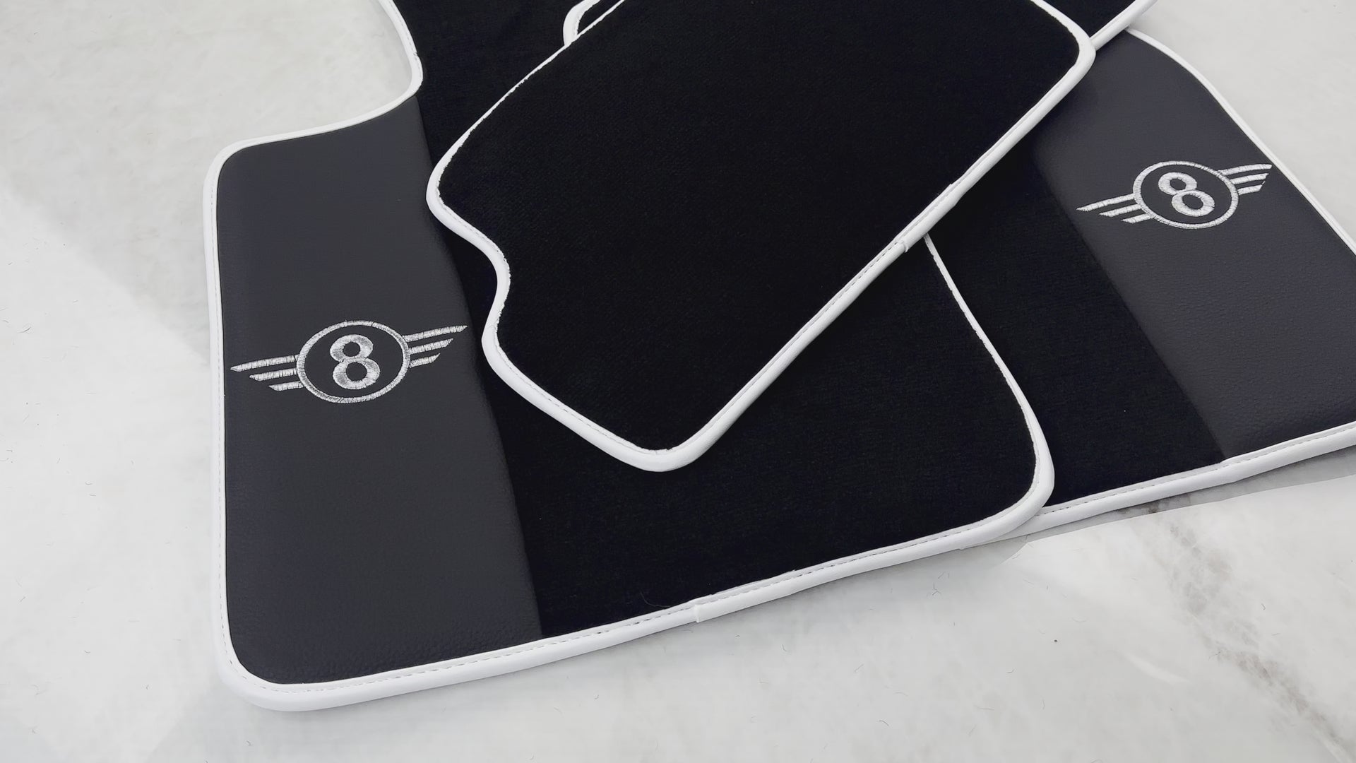 Black Floor Mats for Mini Clubman F54 (2019-2023) with Leather | White Trim - AutoWin