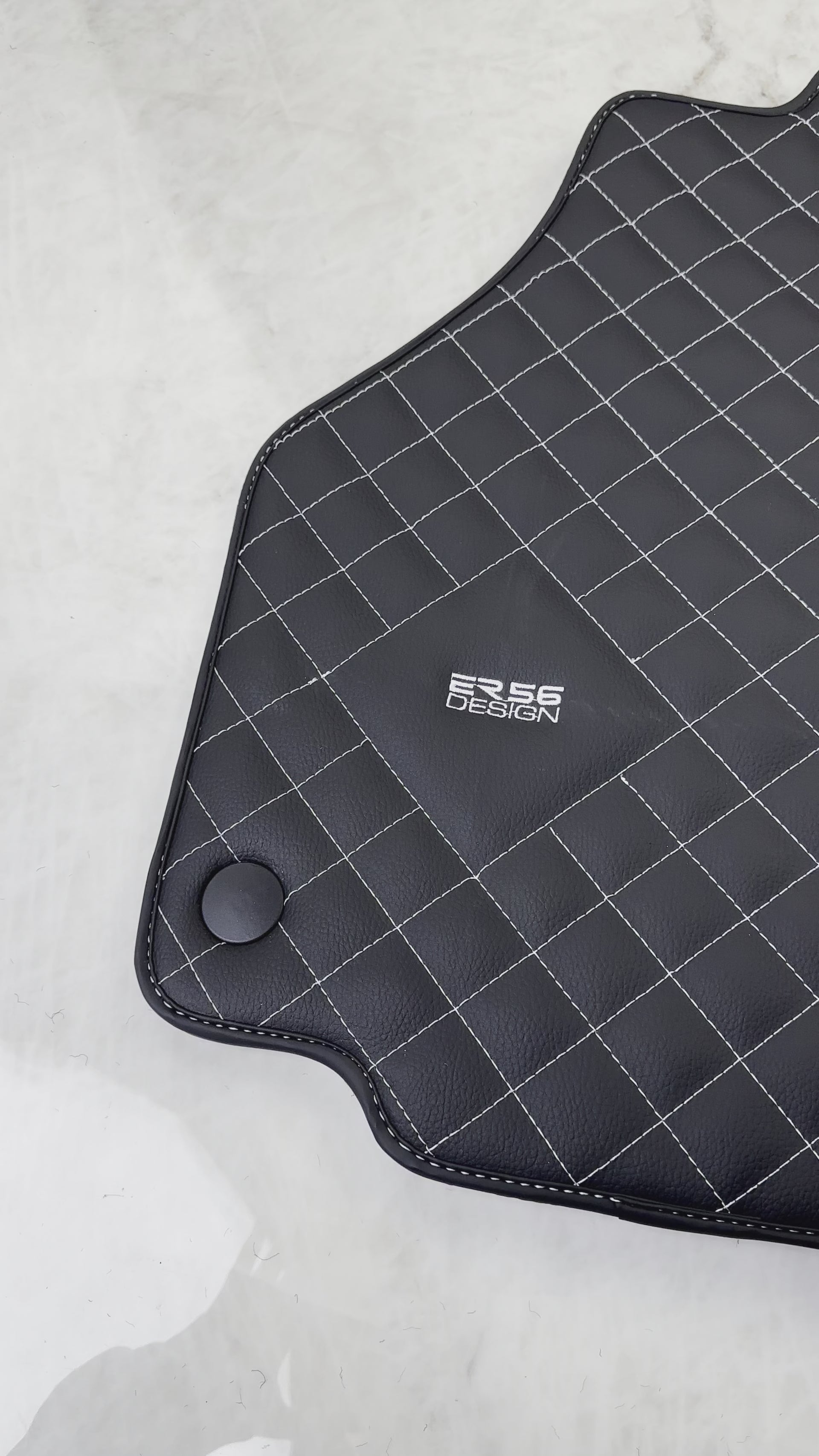 Leather Floor Mats for Ferrari 458 Spider (2012-2015) with White Sewing ER56 Design - AutoWin