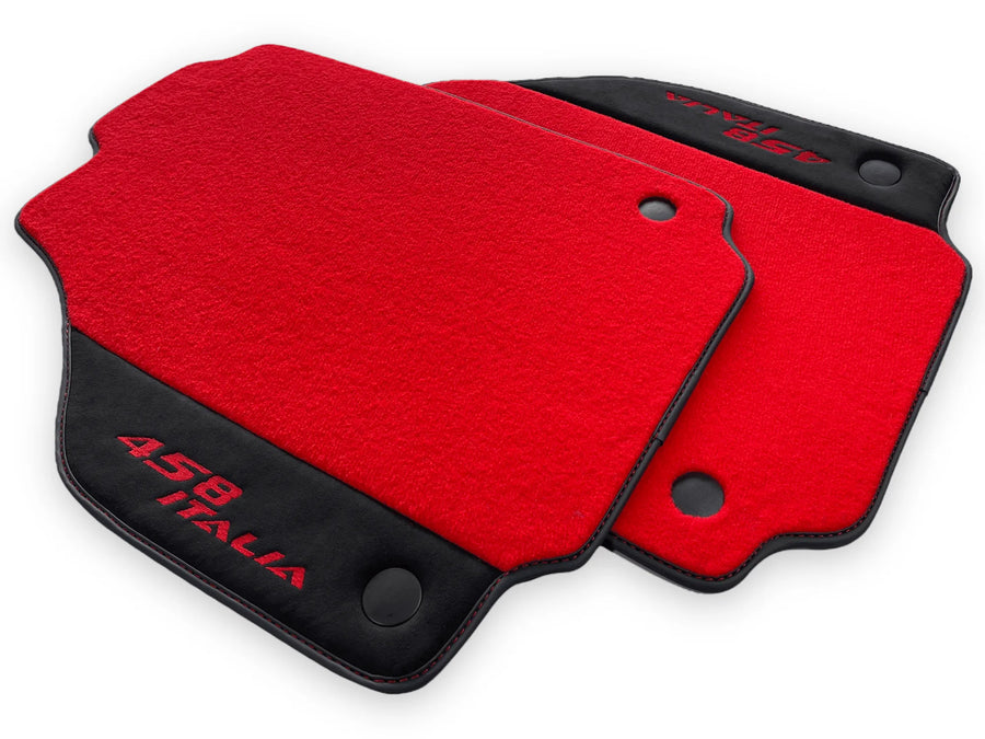 Red Floor Mats For Ferrari 458 Italia 2009-2015 Black Alcantara Leather - AutoWin