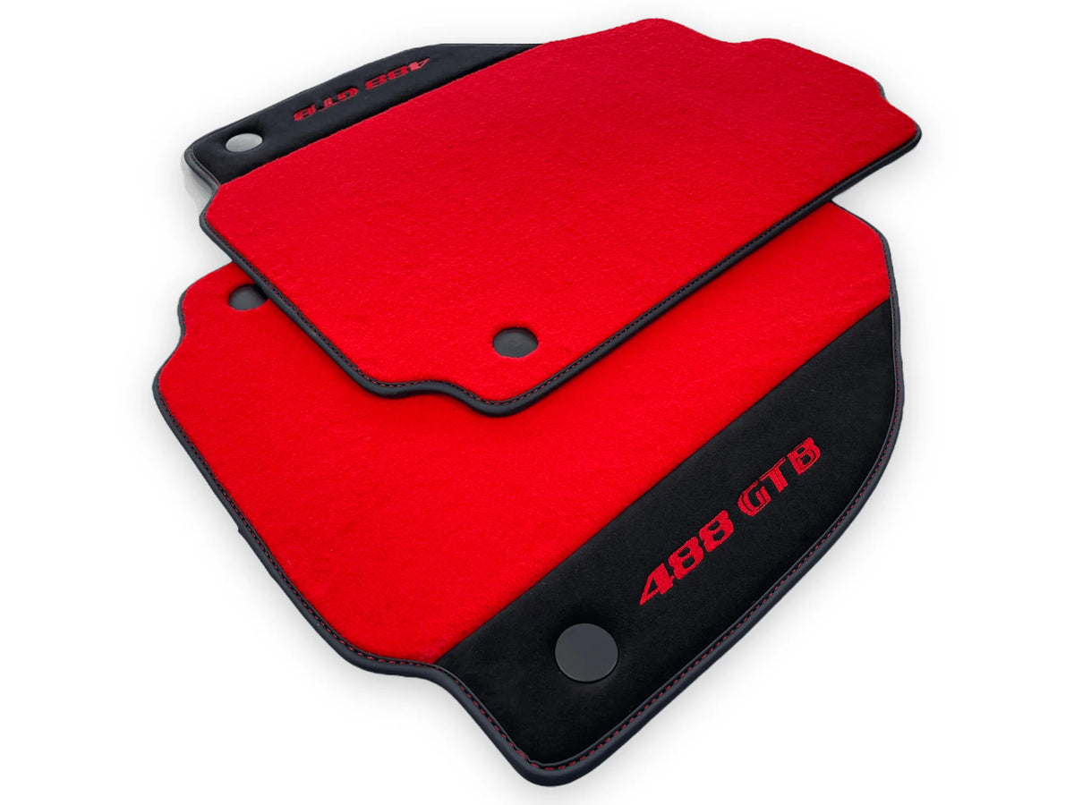 Red Floor Mats For Ferrari 488 GTB 2015-2022 Carpets With Alcantara Leather - AutoWin