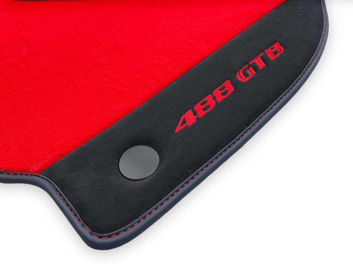 Red Floor Mats For Ferrari 488 GTB 2015-2022 Carpets With Alcantara Leather - AutoWin