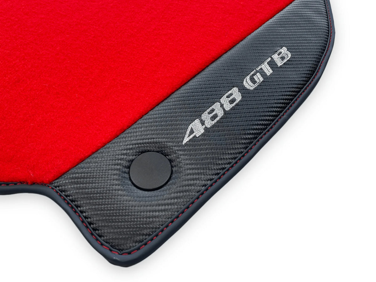 Red Floor Mats For Ferrari 488 GTB 2015-2022 Carpets With Carbon Fiber - AutoWin