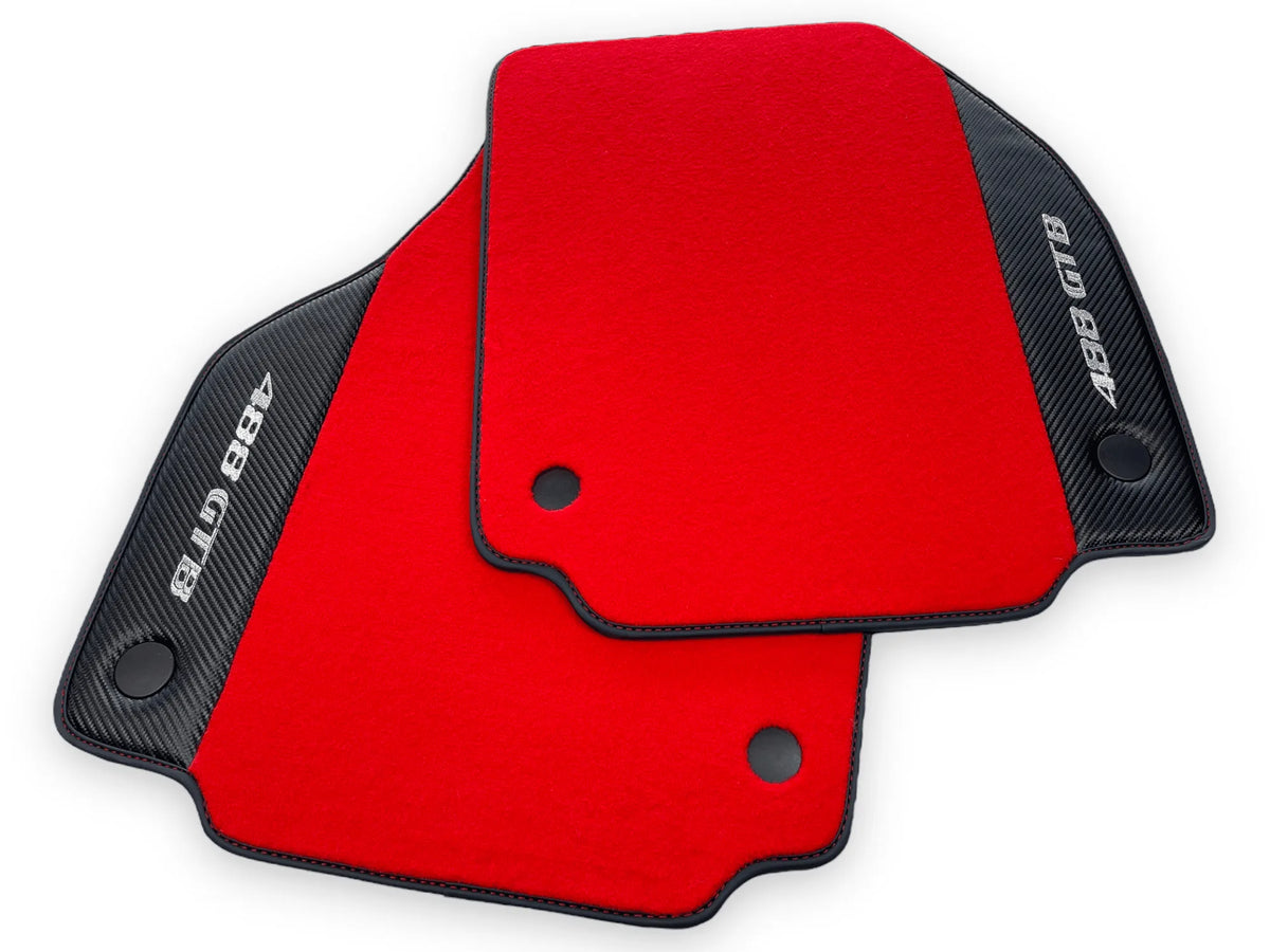 Red Floor Mats For Ferrari 488 GTB 2015-2022 Carpets With Carbon Fiber - AutoWin