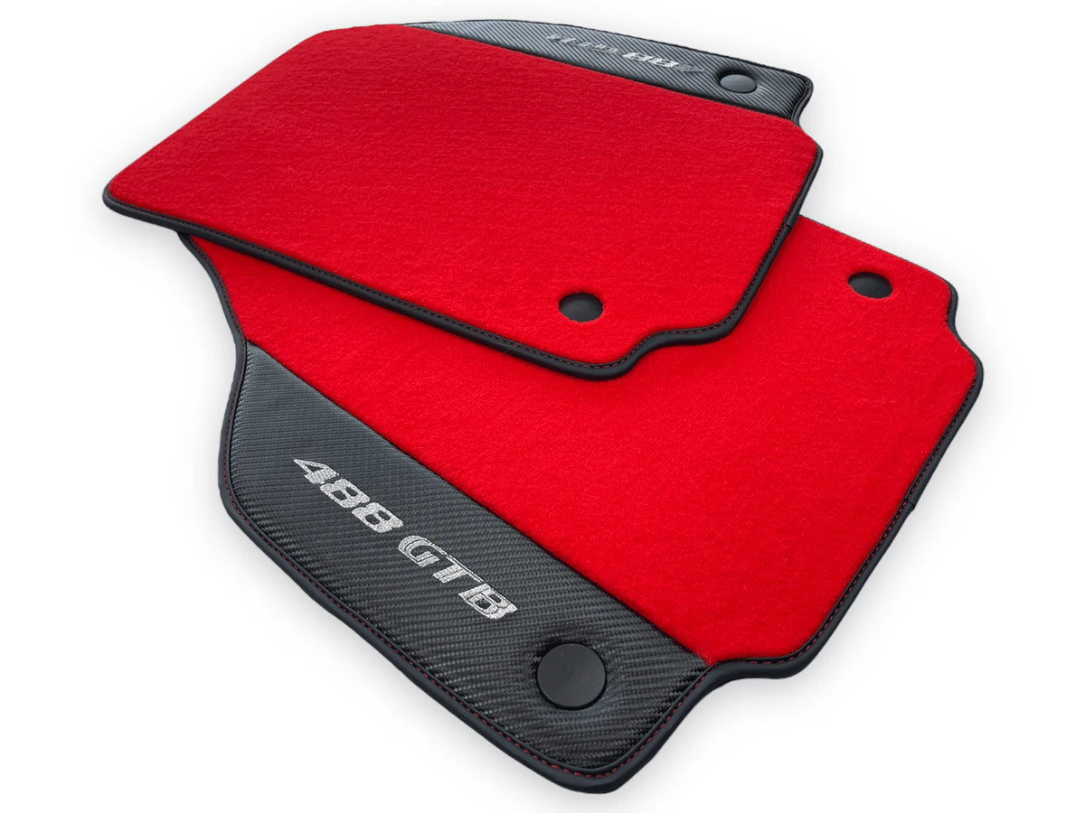 Red Floor Mats For Ferrari 488 GTB 2015-2022 Carpets With Carbon Fiber - AutoWin