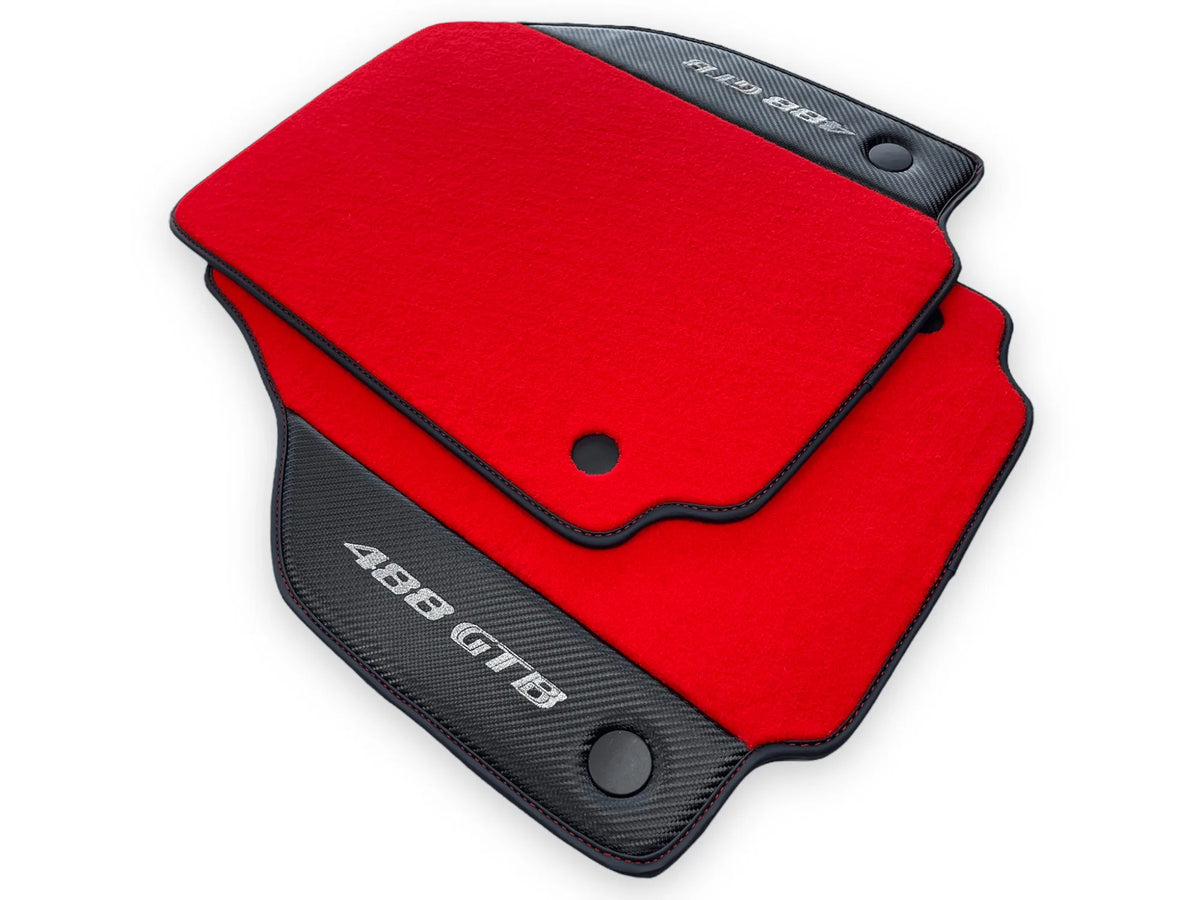 Red Floor Mats For Ferrari 488 GTB 2015-2022 Carpets With Carbon Fiber - AutoWin