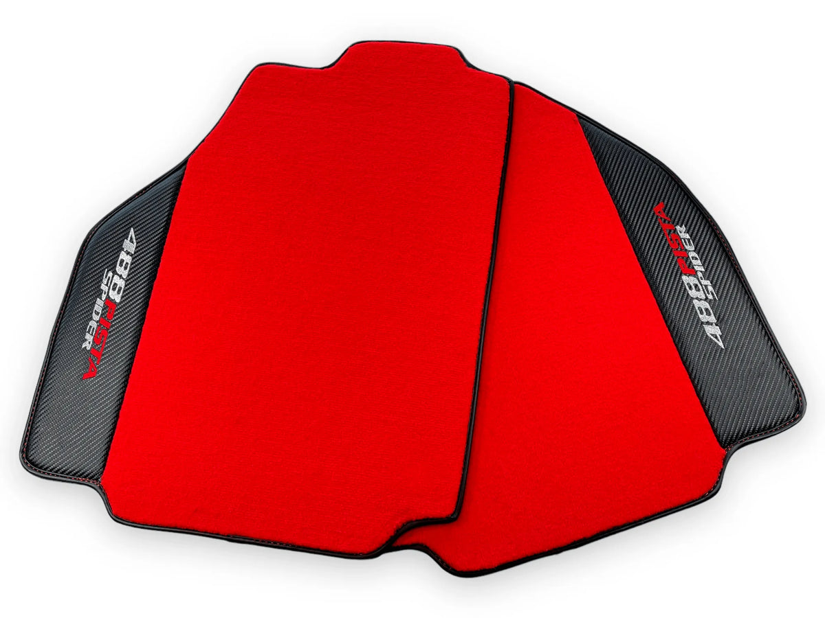 Red Floor Mats For Ferrari 488 Pista Spider 2019-2021 With Carbon Fiber Leather