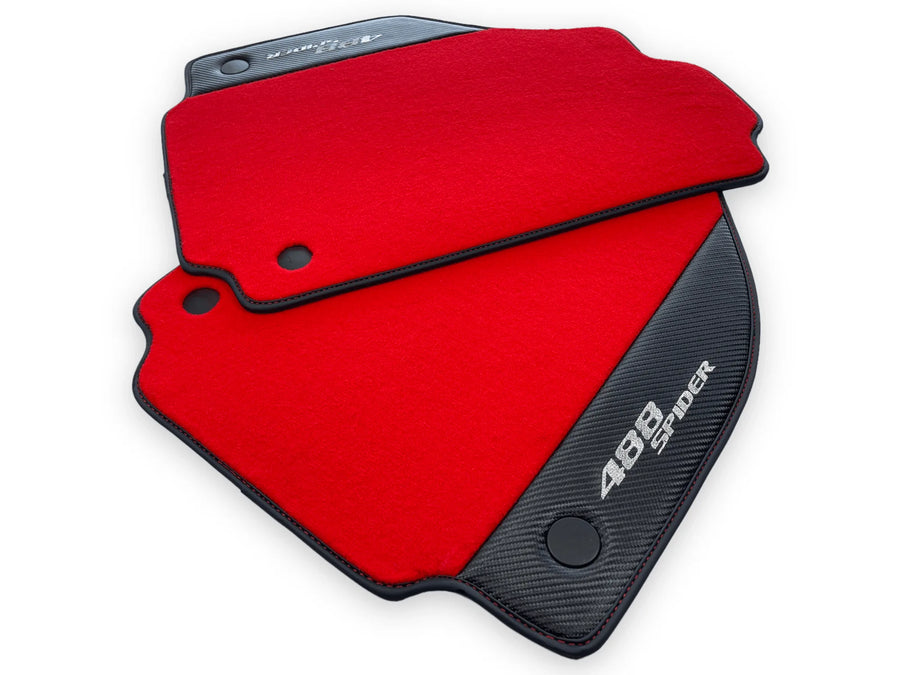 Red Floor Mats For Ferrari 488 Spider 2015-2022 Carbon Fiber - AutoWin
