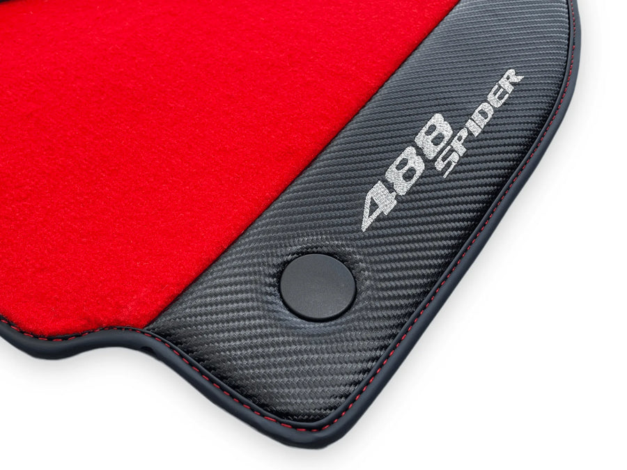 Red Floor Mats For Ferrari 488 Spider 2015-2022 Carbon Fiber - AutoWin