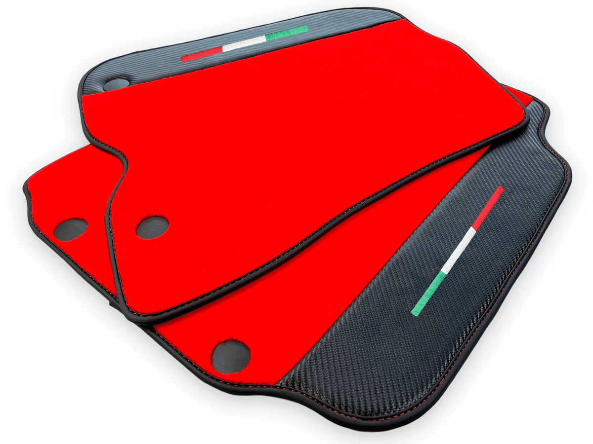 Red Floor Mats For Ferrari 812 GTS (2019-2023) With Carbon Fiber Leather