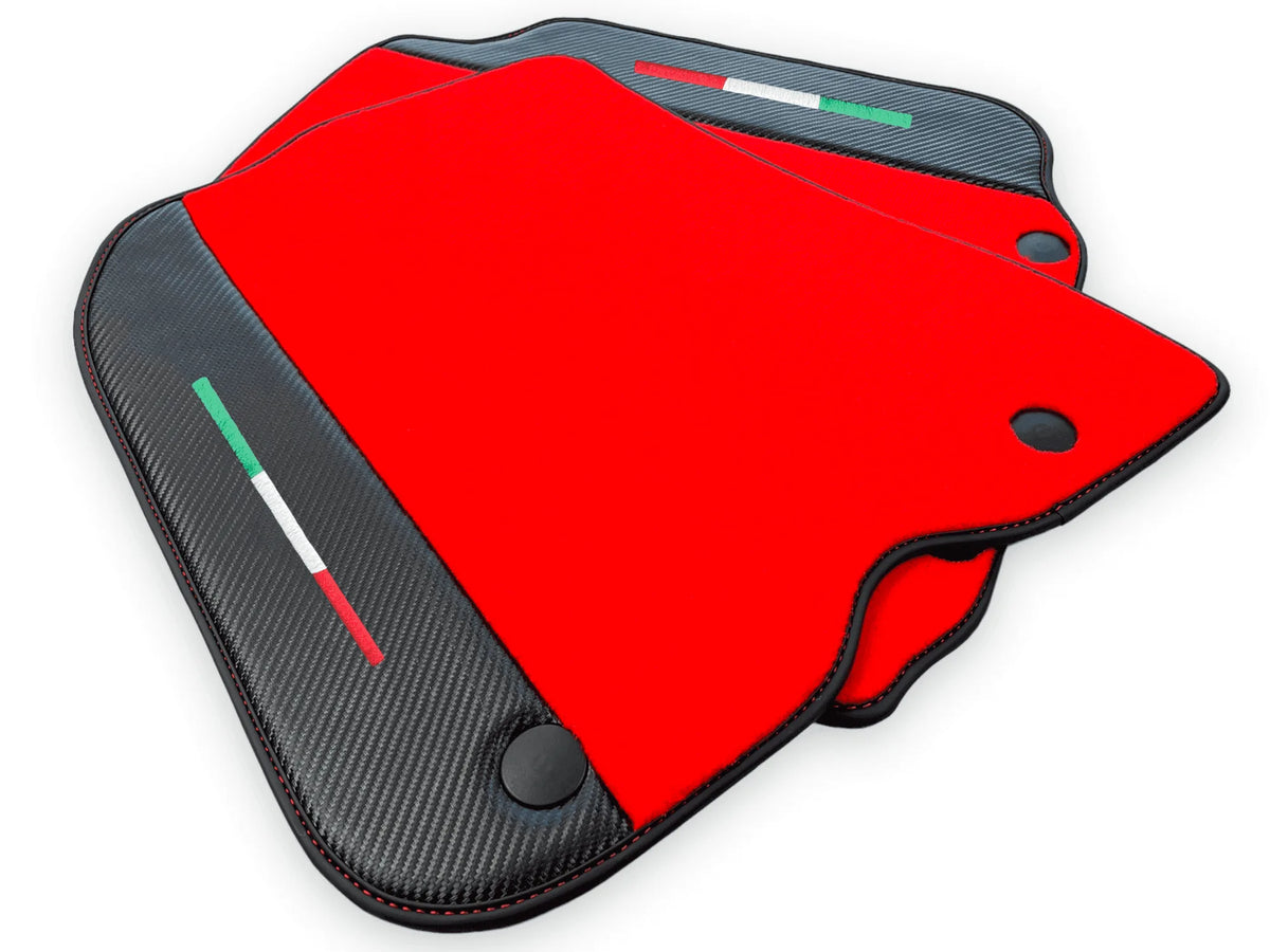 Red Floor Mats For Ferrari 812 Superfast With Carbon Fiber Leather