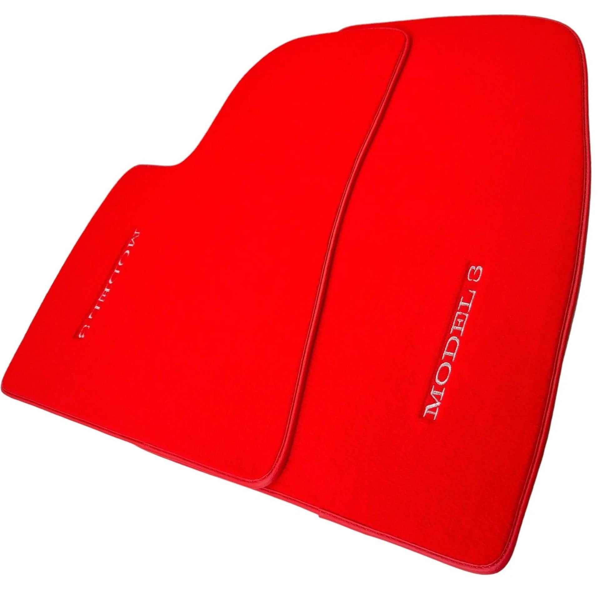 Red Floor Mats for Tesla Model 3 (2017-2023) with Red Trim - AutoWin
