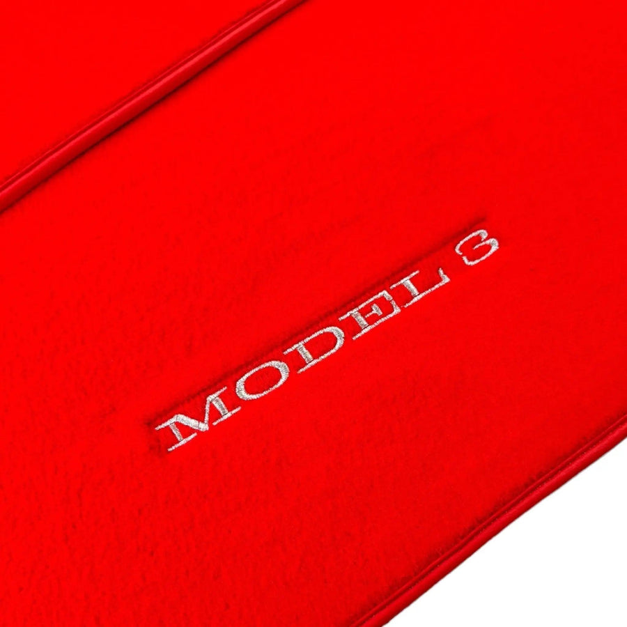 Red Floor Mats for Tesla Model 3 (2017-2023) with Red Trim - AutoWin