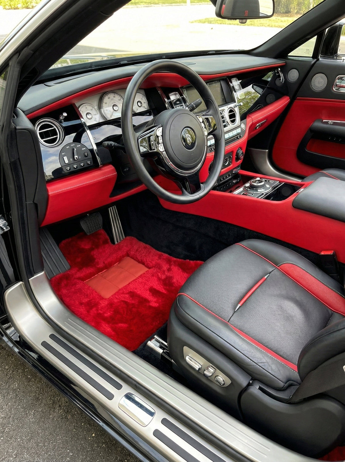 Red Sheepskin Floor Mats For Rolls Royce Dawn Rr6 2016-2023 Er56 Design Brand