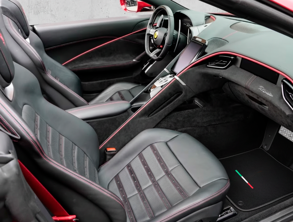 Black Floor Mats for Ferrari Roma (2021-2024) with Leather - AutoWin