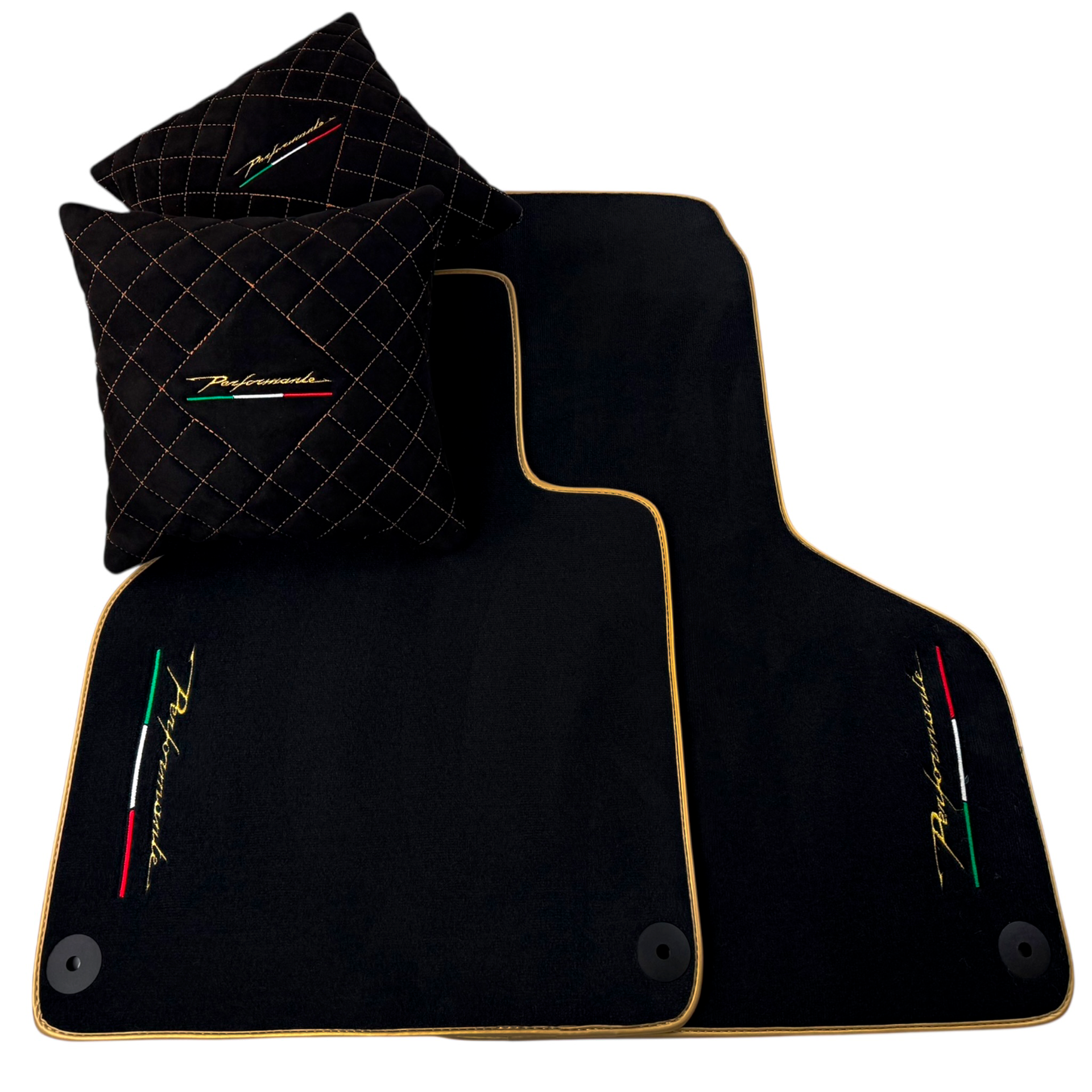 Black Carpet Floor Mats for Lamborghini Huracan Performante – Optional Alcantara Pillows Set of 2