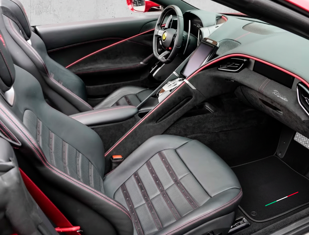 Black Floor Mats for Ferrari Roma (2021-2024) with Leather - AutoWin