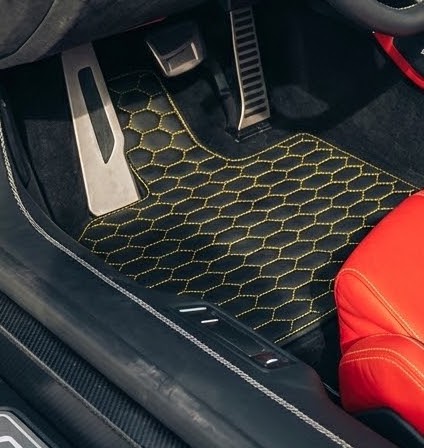 Customizable Leather Floor Mats with Symmetrical Hex Pattern for Lamborghini Temerario (2025-2026) - AutoWin