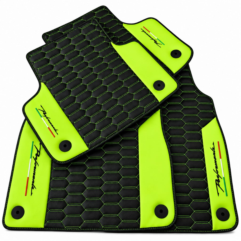 Black Floor Mats for Lamborghini Urus with Light Green Leather - AutoWin