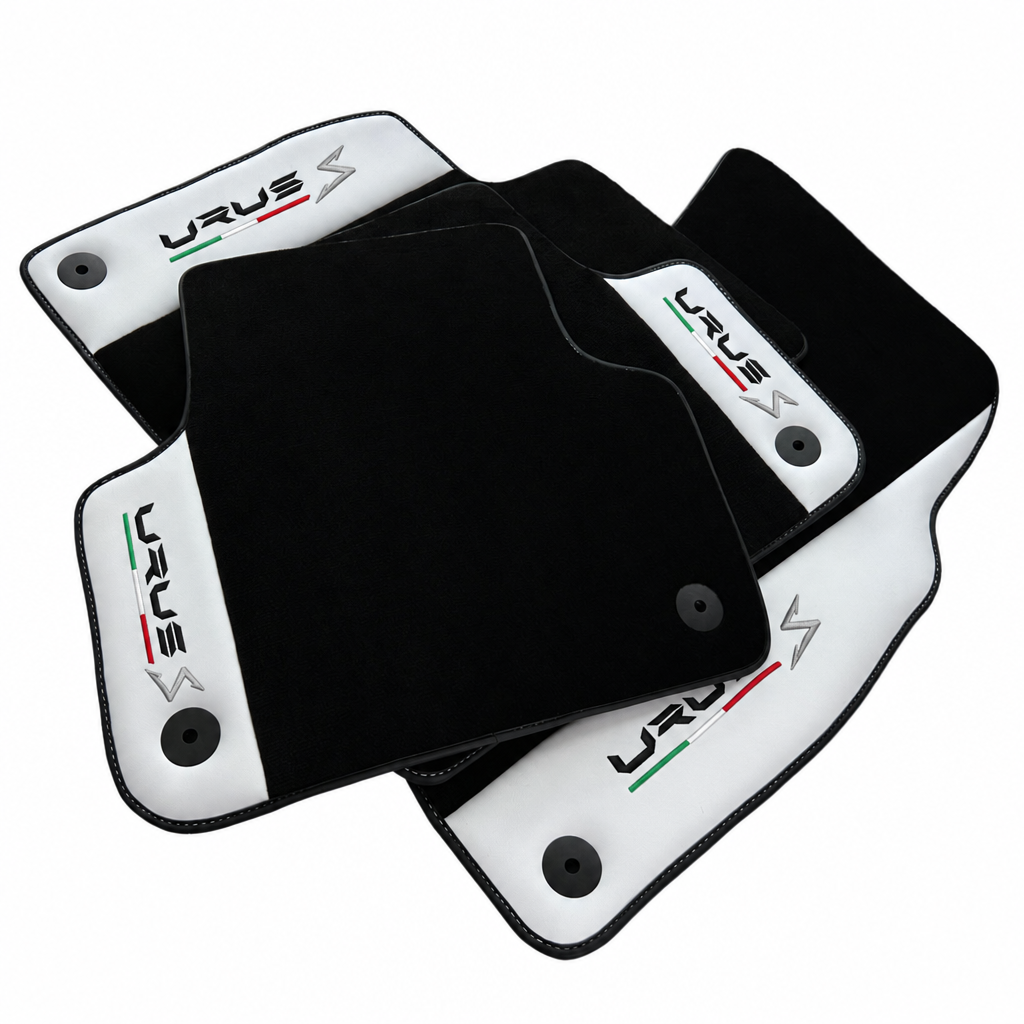 Black floor mats for Lamborghini Urus S with white leather