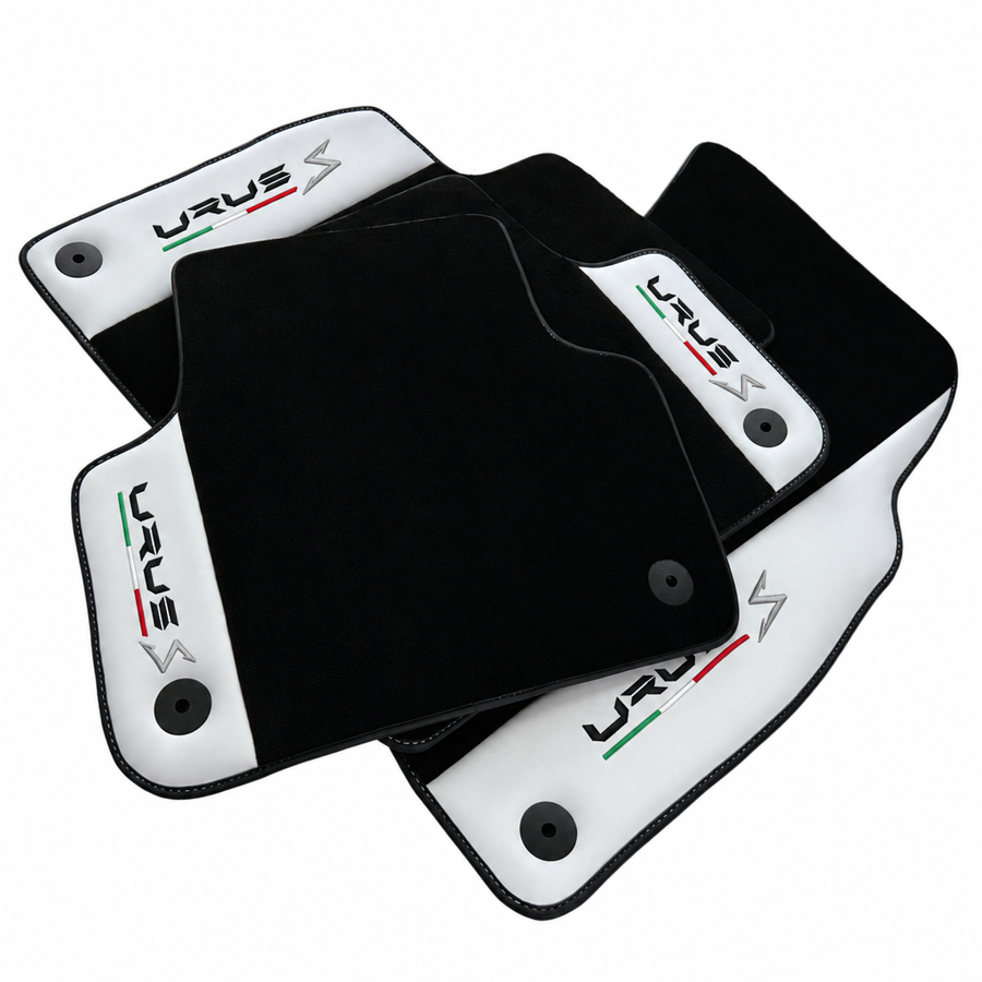 Black floor mats for Lamborghini Urus S with white leather