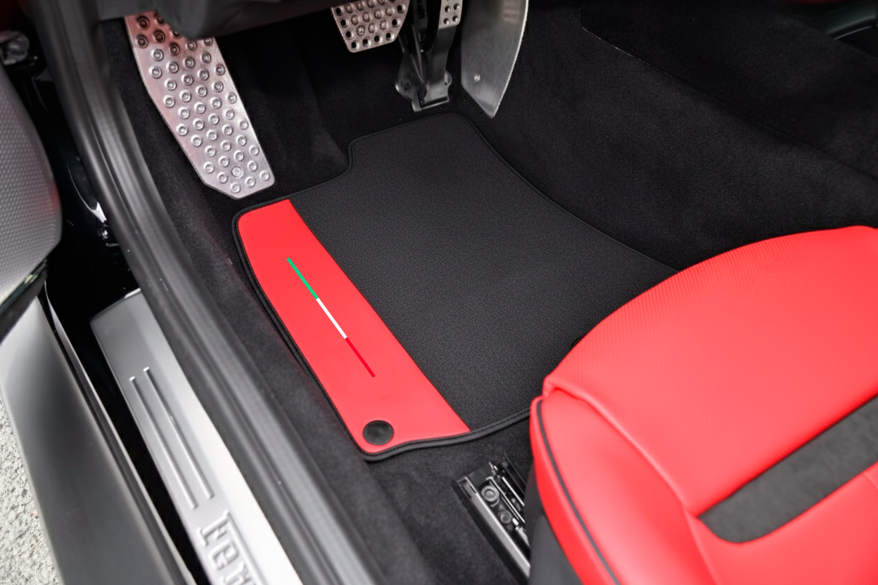 Black Floor Mats for Ferrari Roma (2021-2024) with Leather - AutoWin