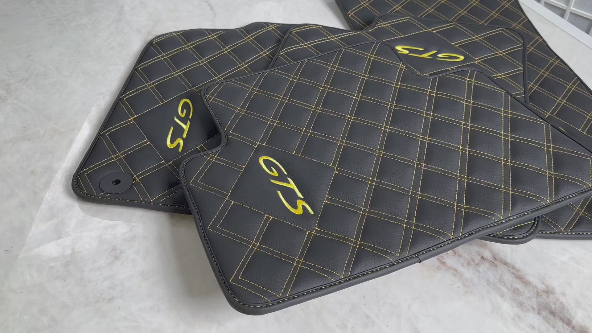 Leather Floor Mats for Porsche Cayenne GTS 2018-2023 Yellow Sewing - AutoWin
