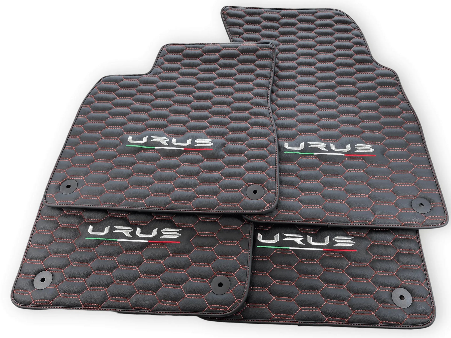 Floor Mats For Lamborghini Urus Leather Red Stitching - AutoWin