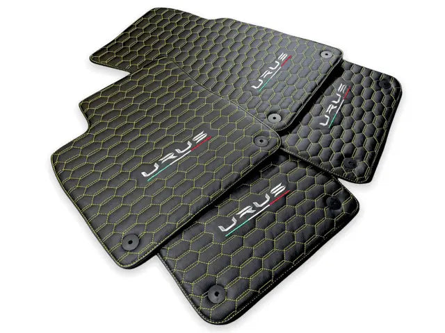Floor Mats For Lamborghini Urus Leather Yellow Stitching - AutoWin