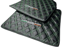Floor Mats for Lamborghini Aventador Carbon Fiber Leather Green Stitching - AutoWin