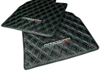 Floor Mats for Lamborghini Aventador Carbon Fiber Leather Green Stitching - AutoWin
