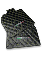 Floor Mats for Lamborghini Aventador Carbon Fiber Leather Yellow Stitching - AutoWin