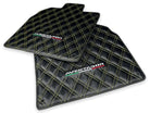 Floor Mats for Lamborghini Aventador Carbon Fiber Leather Yellow Stitching - AutoWin