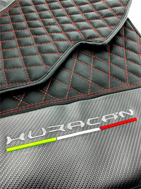 Floor Mats for Lamborghini Huracan Leather With Italian Flag and Huracan Logo - AutoWin