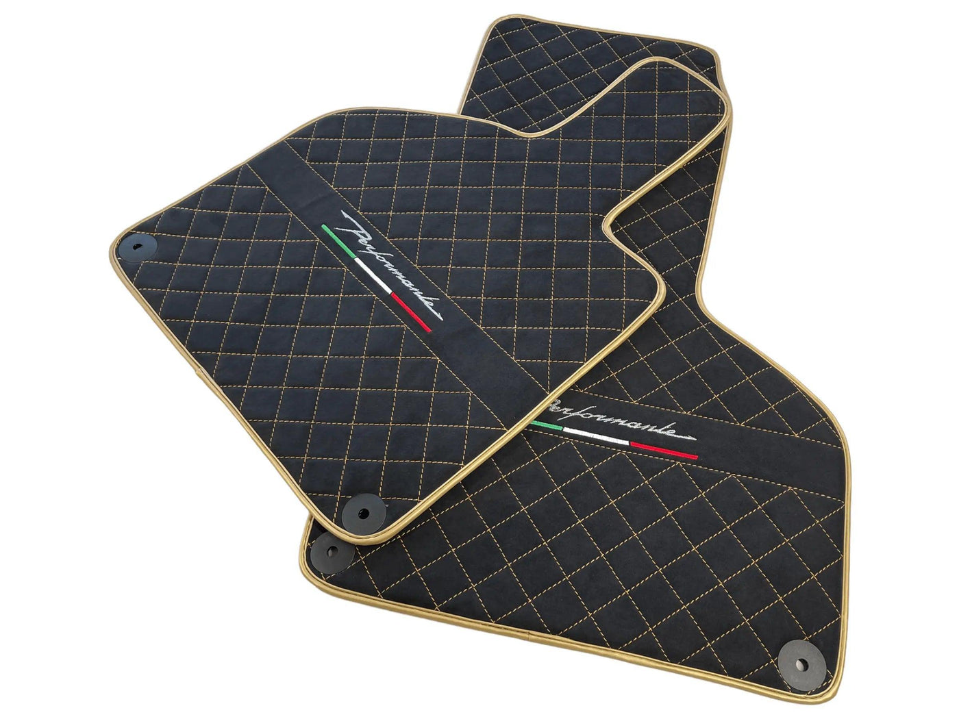 Floor Mats for Lamborghini Huracan Perfomante Alcantara Leather Gold Trim - AutoWin