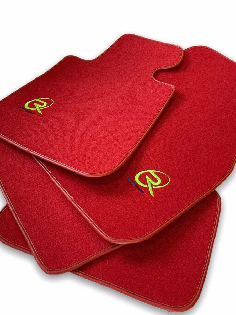Red Floor Mats For BMW 5 Series F10 ROVBUT Brand Tailored Set Perfect Fit Green SNIP Collection - AutoWin