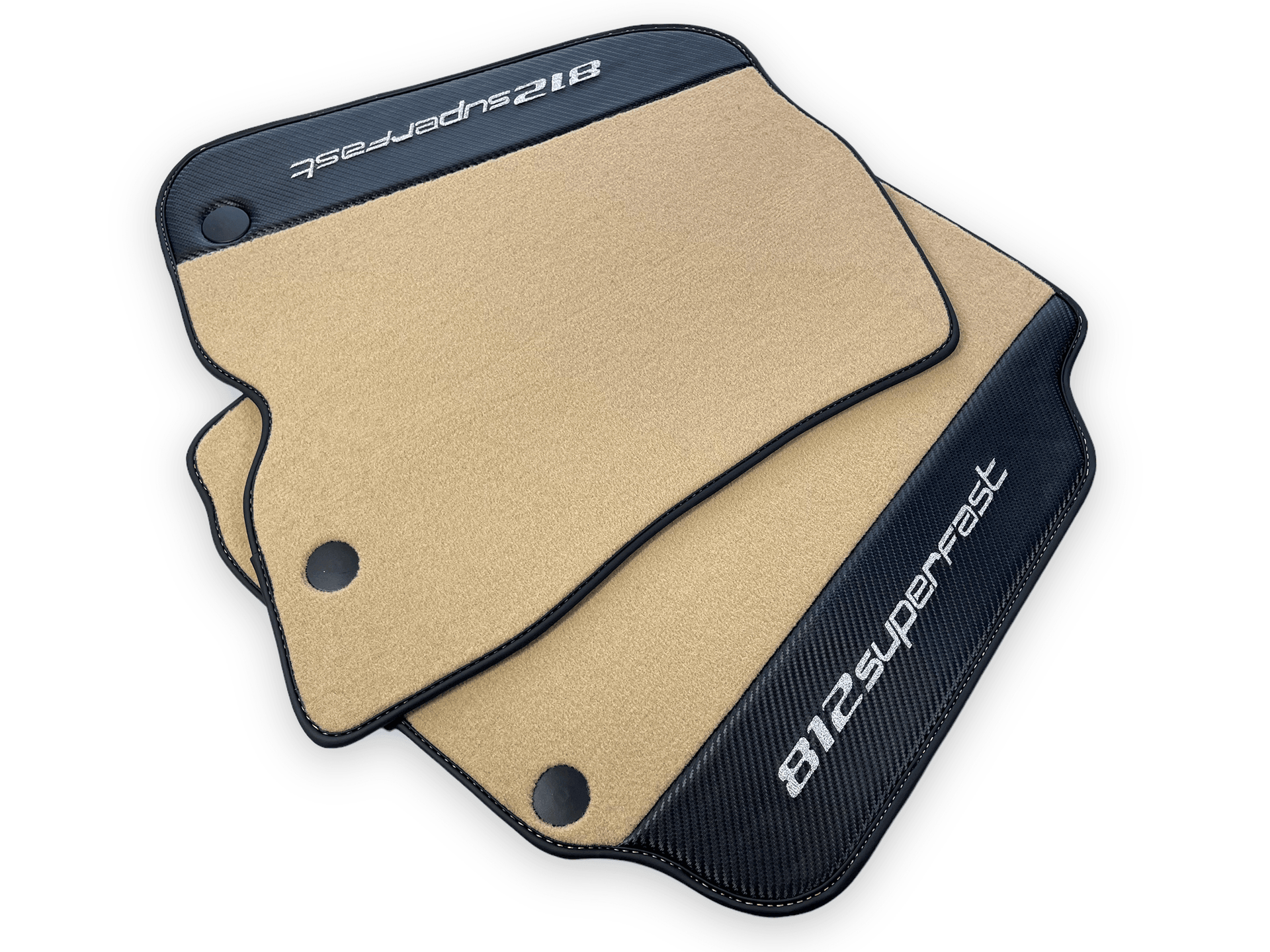 Beige Floor Mats For Ferrari 812 Superfast With Carbon Fiber Leather - AutoWin