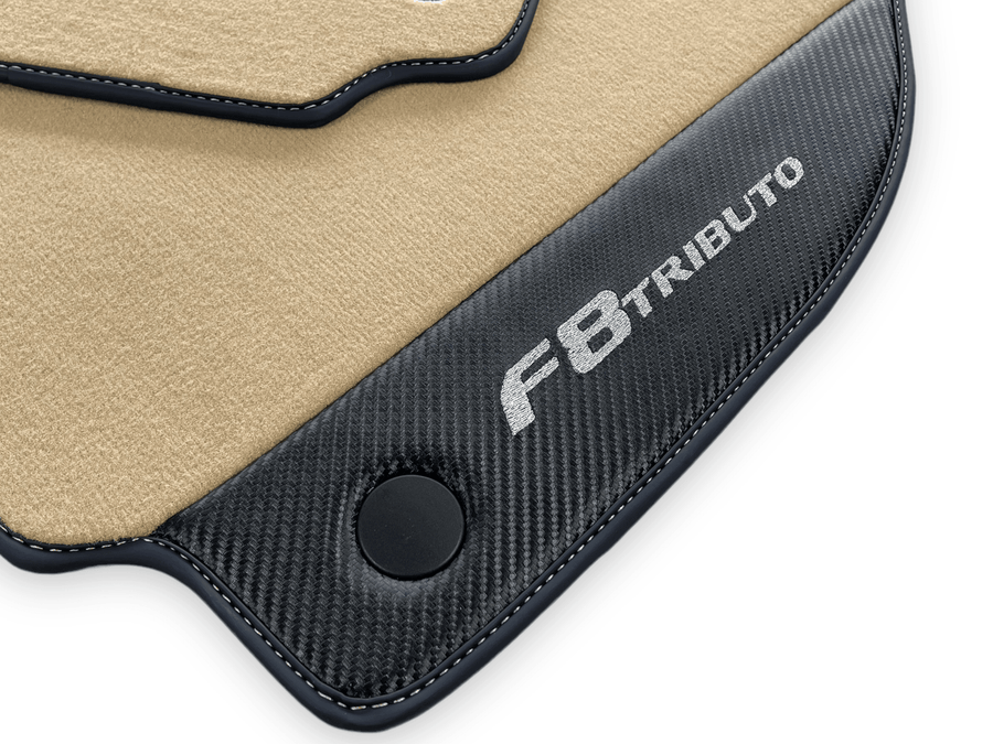 Beige Floor Mats For Ferrari F8 Tributo 2019-2022 With Carbon Leather - AutoWin