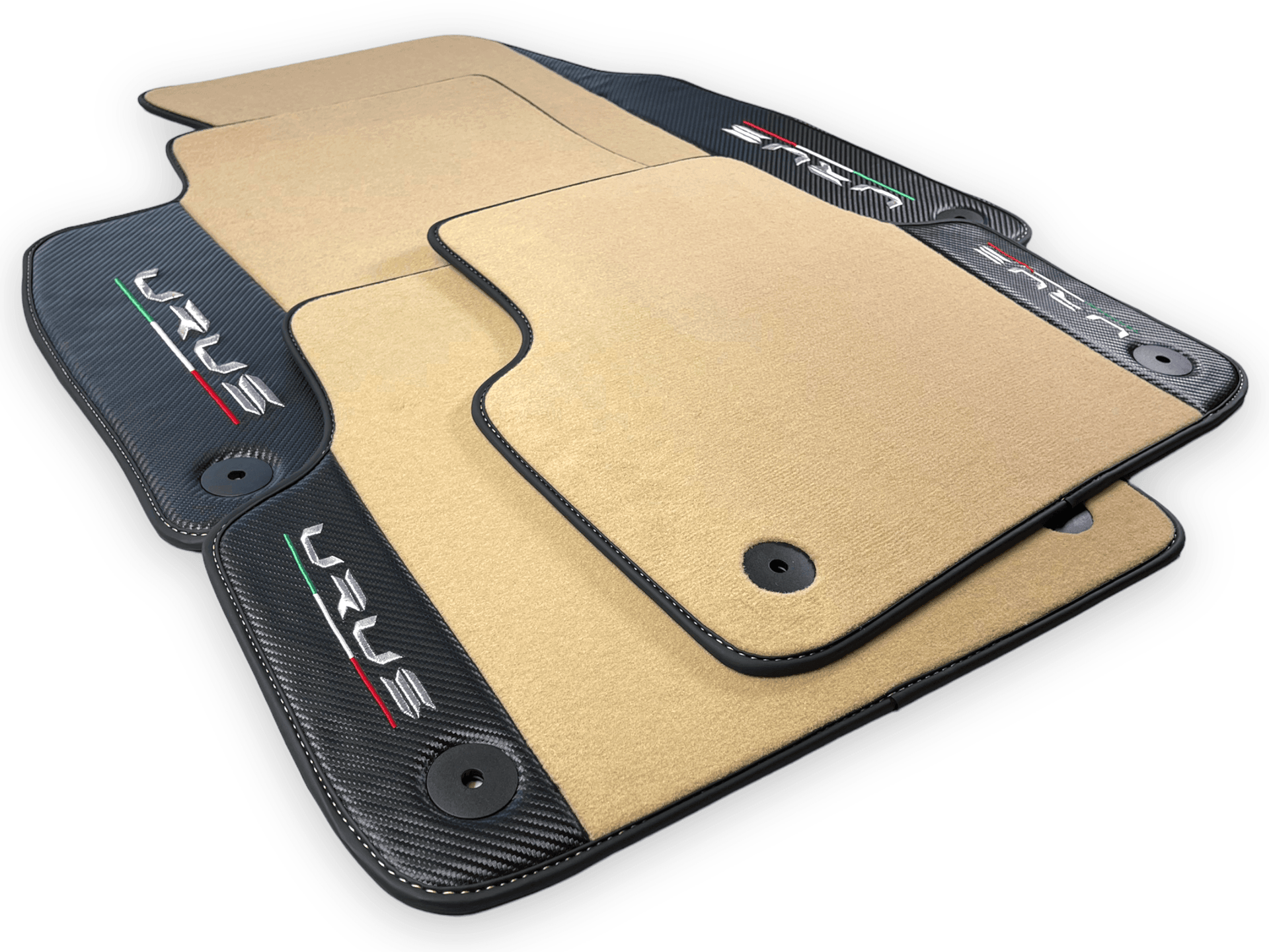 Beige Floor Mats For Lamborghini Urus With Carbon Leather - AutoWin