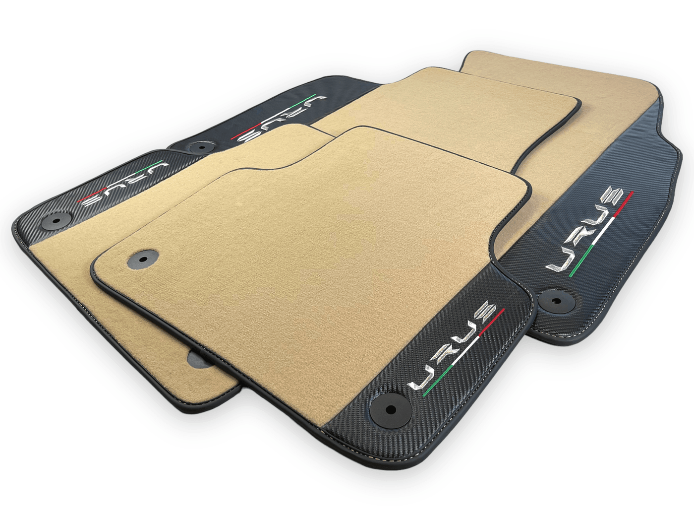 Beige Floor Mats For Lamborghini Urus With Carbon Leather - AutoWin